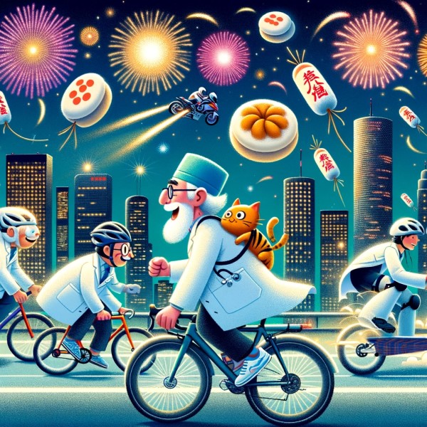 虛擬故事集：《煙花下的飛車追逐》：醫生、煙花與橘貓的非凡自行車賽 - 蒼野之鷹