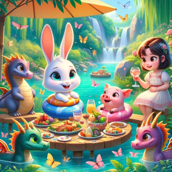 【短篇童話故事】《白兔夢夢：巨龍家宴》：與粉紅小豬在巨龍家宴上的冒險 - 蒼野之鷹