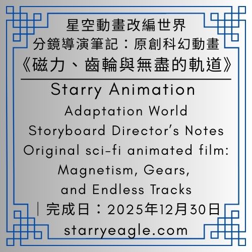 星空動畫改編世界｜分鏡導演筆記｜原創科幻動畫：《磁力、齒輪與無盡的軌道》｜Starry Animation Adaptation World｜Storyboard Director’s Notes｜Original sci-fi animated film: Magnetism, Gears, and Endless Tracks｜完成日：2025年12月30日 - 🟩13-5｜星空電影院｜Starry Cinema - 蒼野之鷹(Starry Eagle)個人網站
