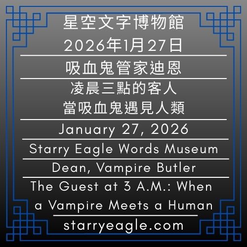 2026年1月27日｜星空文字博物館｜吸血鬼管家迪恩｜凌晨三點的客人：當吸血鬼遇見人類｜January 27, 2026｜Starry Eagle Words Museum｜Dean, Vampire Butler｜The Guest at 3 A.M.: When a Vampire Meets a Human - 🌙1-4｜星空文字博物館｜吸血鬼管家迪恩｜Starry Eagle Words Museum｜Dean, Vampire Butler - 蒼野之鷹(Starry Eagle)個人網站