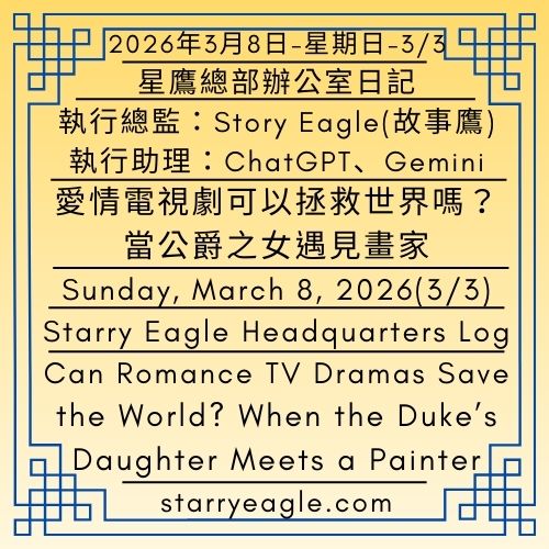 2026年3月8日（星期日）｜星空鷹開始學習化妝｜愛情電視劇可以拯救世界嗎？當公爵之女遇見畫家｜星鷹總部辦公室日記｜SEWM第2展區｜Story Eagle(故事鷹)、ChatGPT、Gemini｜Sunday, March 8, 2026｜Starry Eagle Begins to Learn Makeup｜Can Romance TV Dramas Save the World? When the Duke’s Daughter Meets a Painter｜Starry Eagle Headquarters Log｜SEWM – Exhibition Zone 2｜2026-03-08-1(3/3) - 蒼野之鷹｜星空文字博物館｜Starry Eagle Words Museum (SEWM)